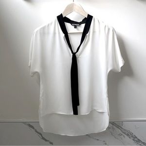 •EXPRESS• Hi-Lo Neck Scarf Short Sleeve Blouse